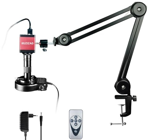 RUZIZAO Microscopio Fotocamera Digitale 13MP 1080P HDMI VGA Microscopi Video Industriale Lente A Montatura C con Zoom 150X Supporto Pieghevole Illuminazione Anulare LED