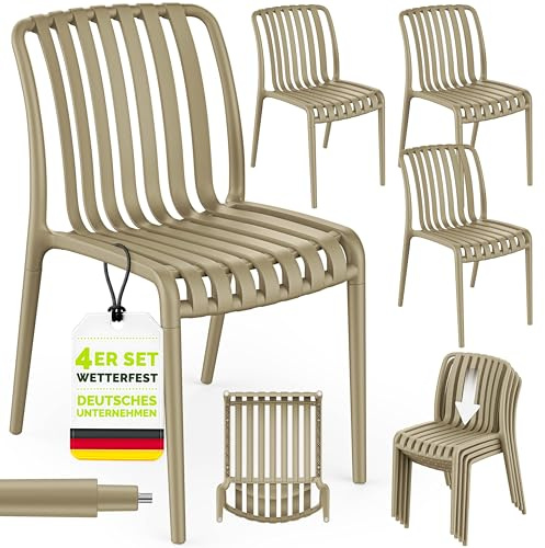 tillvex® Gartenstühle 4er Set Stapelbar Wetterfest & UV-beständig bis 120kg | Outdoor Stühle Kunststoff | Gartenstühle Balkonstuhl Outdoor | Stapelbarer Terrassenstuhl Gartenmöbel Balkon Garten Terrasse