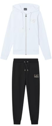 EA7 Emporio Armani Damen-Trainingsanzug Evolution aus Jersey-Mischgewebe aus Stretch-Viskose mit Kapuze 8NTV51TJ9RZ 8033923766380 - L Weiß Schwarz L