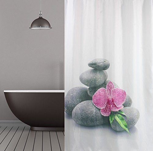 KS Handel 24 Textil DUSCHVORHANG 180x200 cm Wellness Orchidee Weiss GRAU ROSA INKL. DUSCHVORHANGRINGE