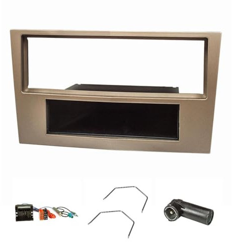 tomzz Audio 2439-058 Radioblende Set kompatibel mit Opel Corsa D Astra H Zafira B Satin Stone (beige) mit Quadlockadapter ISO Fakra Antennenadapter Phantomeinspeisung DIN ISO Entriegelungsbügel