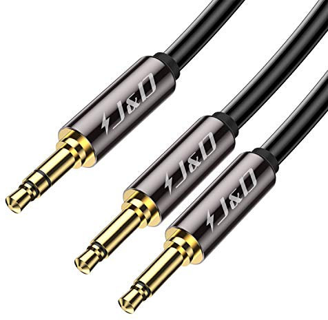 J&D Cable de vuelo de avión para auriculares, 3,5 mm TRS macho a doble 3,5 mm TS macho chapado en oro, carcasa de cobre resistente, 3 pies