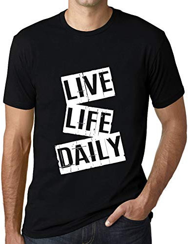 Camiseta Estampada para Hombre Vivir La Vida Cotidiana – Live Life Daily – T-Shirt Vintage Manga Corta Regalo Original Cumpleaños Diseño Gráfico Moda Negro Profundo XXL
