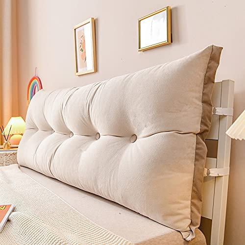 ZXCVB Lesen Kissen Bett Rückenlehne, Lesekissen Für Bettrückenstützen Für Erwachsene,Rückenlehne Wandkissen, Wandkissen Lendenkissen Für Couch,Kopfteil Kissen Bett Stützkissen,Beige-100x60cm