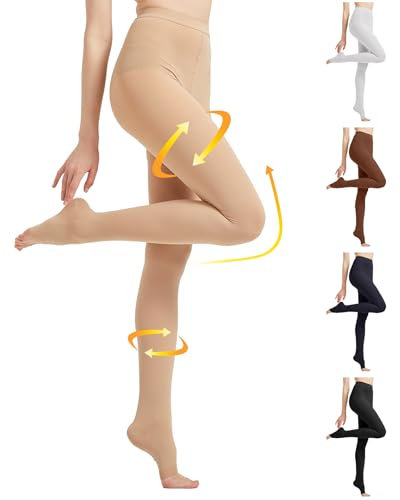 MGANG Kompressionsstrumpfhose, offene Zehenpartie, Taille hohe Kompressionsstrümpfe blickdicht, 20-30 mmHg Medizinische Strumpfhose Fester Stützschlauch für Frauen & Männer, Stillen, Beige X-Large