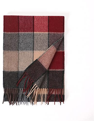 UKKO Kaschmirschal Winter Männer Karierte Wolle Kaschmirschals Für Frauen-Red Grey