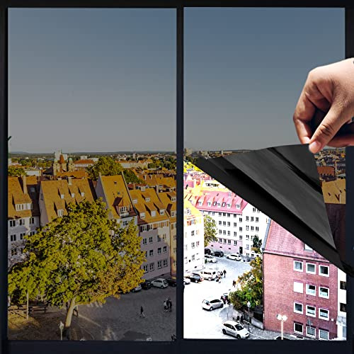 Heat Control Window Film with Tools, Window Tint Sun Blocking Blackout and UV Protection, one-Way Privacy Mirror Reflective Film,Explosion-Proof Premium PET Material Cosmic Black,17.5 Inch x 6.5 Feet