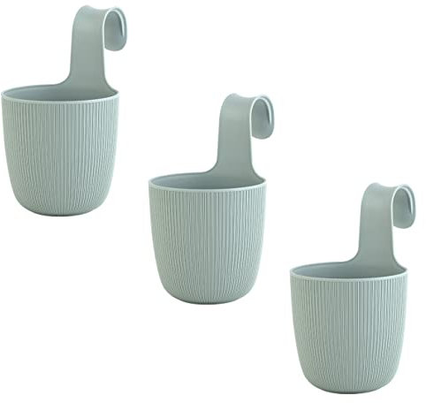 3 x Blumentopf zum Hängen, integriertes Drainagesystem, Farbe: Pastell-Grün, Ø 15 cm, Pflanztopf-Kübel, Hängetopf, widerstandsfähig, rund, wetterfest, Kunststoff