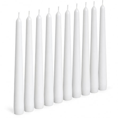 White Tapered Dinner Candles, Unscented Slow Burn, 50 Pack | Smokeless unscented tapered candles with a slow, steady burn for dining tables, events, weddings and home décor
