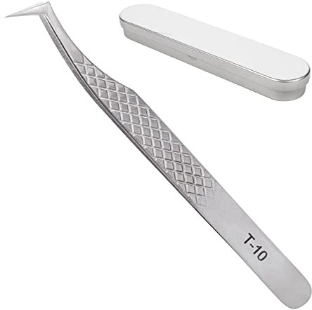 Pinzette für Wimpernverlängerung Wimpern Pinzette Gebogen Spitz Lash Tweezers Eyelash Extension Tweezers Wimpernverlängerung Präzisions Pinzette mit Etui (LM-10)