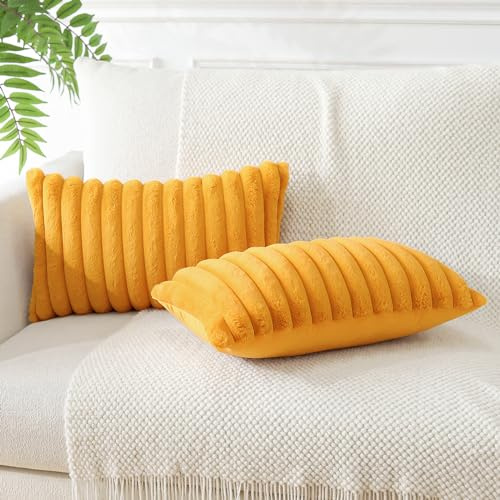 Soleebee 2er Set Plüsch Samt Kissenbezüge, Weiche Künstliche Pelz Dekorativ Kissenbezug Sofa Zierkissenbezüge Dekokissen Kissenhülle Set für Couch Schlafzimmer Zuhause Auto Dekor (30x50cm, Kurkuma)