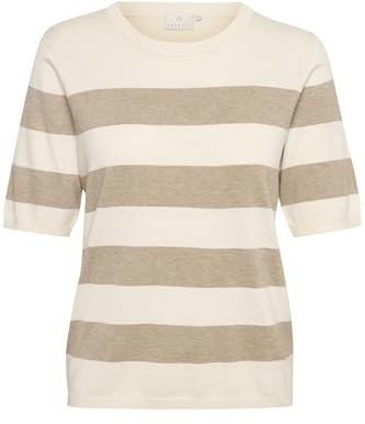 KAFFE Strickpullover KAlizza Damen Strickpullover Kurzarm Streifen Lässig Casual Rundhals Pullover Gestreift XXL, Chinchilla M/Turtle.BoldStripe