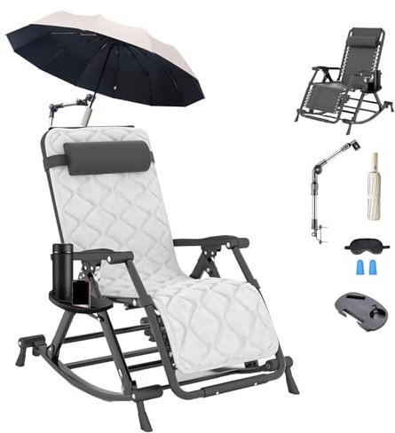 HJXBD888 Mecedora Plegable Tumbona con Sombrilla Mecedora Jardin Exterior Ajuste Multiángulo Rocking Chair Apto para Jardín,style1