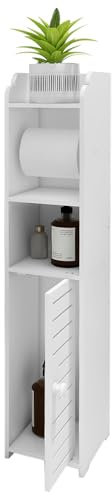 HUOLE Support Papier Toilette Armoire,Petit Meuble de Rangement pour Toilettes, Meuble de Salle de Bain sur Pied Design Moderne, Colonne, Armoire/penderie,Étagères Réglables