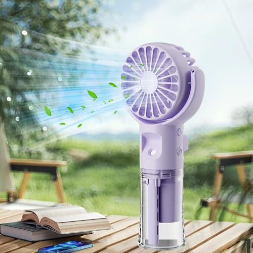 Xevinas Ventilatore portatile portatile con acqua | Mini ventilatore USB 2 in 1 | 800 mAh con raffreddamento ad acqua | Ventilatore ad acqua a 4 velocità per ufficio, viaggi e campeggio (viola)