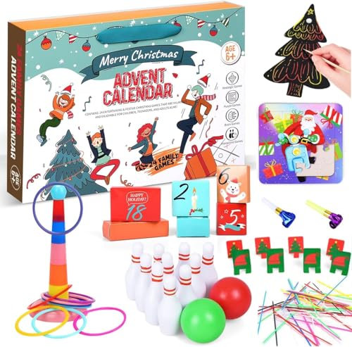 iZoeL Adventskalender Familienspiel Kinder 2024 Weihnachtskalender Familienaktivität Jungen Mädchen 24 tägige Familienspiele mit Schritt für Schritt Bilderanleitung, Familienspielzeug kalender