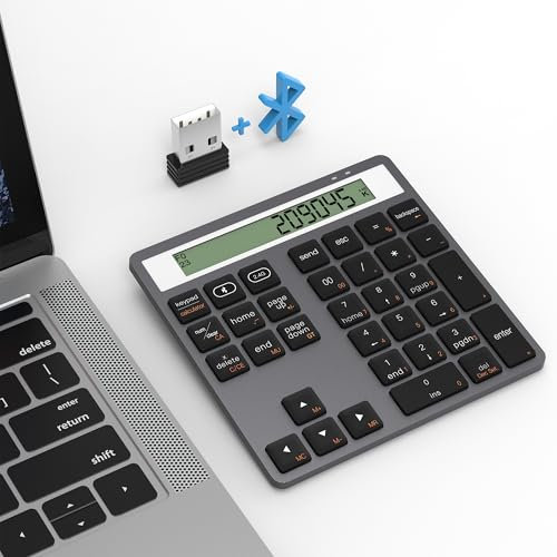 Bluetooth & 2.4G Nummernblock – Dual Mode Nummernblöcke 34 Tasten mit Display-Rechner – Schlanker, Ziffernblock Kabellos, Tragbarer Number Pad für MacBook, iMac, Windows, Laptop, Desktop, PC, Notebook