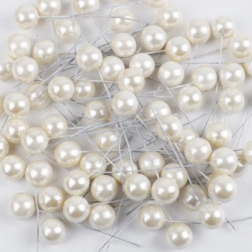 Whakano 100 Stück Künstliche Beeren 12mm,Dekorative Beerenstiele,Beeren Früchte,für DIY Handwerk Dekoration,Weihnachtsbaum Weihnachtskranz Tischdeko,Hochzeit,Home Decoration,Weiß