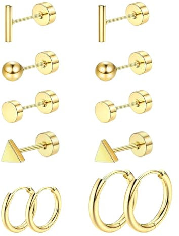 GUTERTOP 6 Paar Medizinische Ohrstecker Gold, Ohrringe Chirurgenstahl Damen, Titan Ohrstecker für Damen Herren Hypoallergen