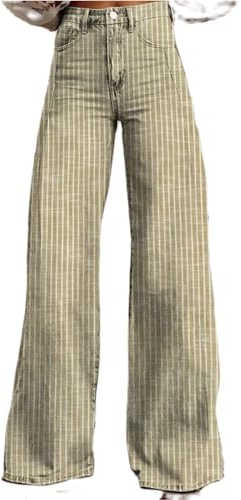 LYSINK Women Wide Leg Jeans Loose High Waisted Straight with Pockets Pants Summer Spring Casual Denim Long Trouser (Bg Light Green, S)