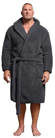 BadRhino Big & Tall Grey Super Soft Borg Dressing Gown - Men's - Plus Size Curve