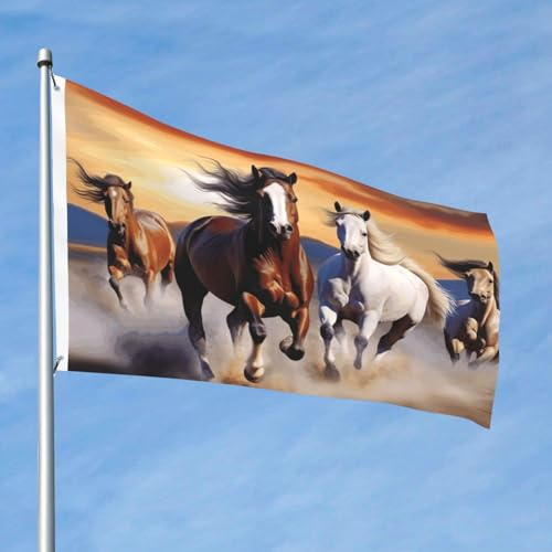 Flagge, 90 cm x 60 cm, doppelseitig, strapazierfähig, für den Außenbereich, personalisiertes Banner mit Ösen, laufende Pferde, Flaggen für draußen, Frühling, Sommer, Gartenflagge für Hof, Innen- und