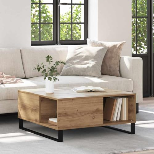 Tonture Couchtisch Artisan-Eiche 80x80x36.5cm, Holzwerkstoff, quadratisch, rustikal, mit Stauraum, für Wohnzimmer, modern, Holz, stabil