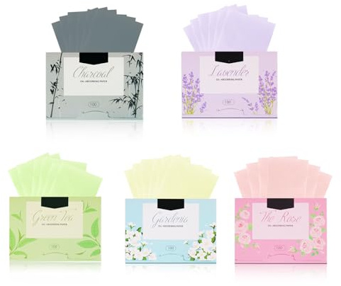 500 Pcs Facial Oil Blotting Paper Facial Skin Care Oil Control Film Oil Absorbing Sheets, Oil Blotting Sheets for Face Blotting Paper Oily Skin Control Film Oil Absorbing Sheets Unisex(5 Col