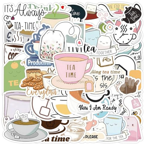 Tea Stickers |50Pcs Cha Theme Waterproof Vinyl Decals | Removable Reusable Peel & Stick Decoration for Water Bottles Bicycle Laptop Luggage Mobile Phone Skateboard Guitar