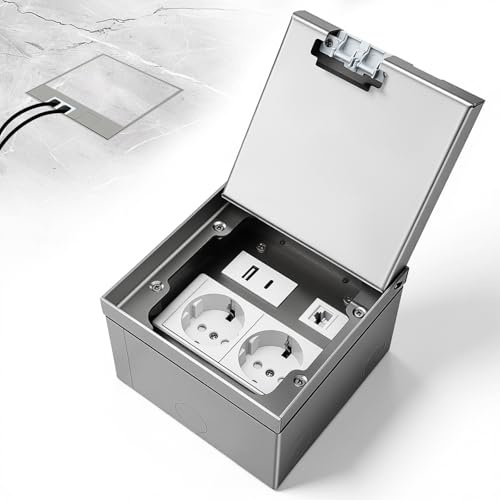 Réservoir au sol, Prise Encastrée Intégrée étanche avec 2AC + USB-A + USB-C + CAT6, Réservoir au sol 4000W 16A, Prise encastrée en Acier Inoxydable pour bureau, salon, salle de conférence, encastrable