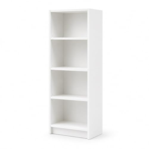 Arrocco Bibliotheque étroite 50x31x148cm, Meuble bibliotheque Blanc, Etagere Rangement 4 Niveaux, Colonne Rangement Moderne, Etagere bibliothèque Ouverte pour Salon, Bureau, Chambre
