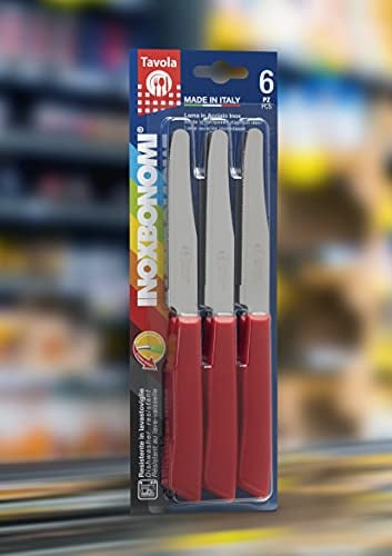 InoxBonomi 30006R Blister 6 Pezzi, Coltello Tavola 11 cm, Manico, Rosso
