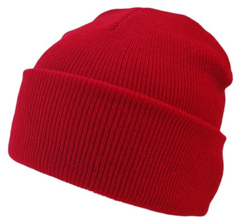 Komonee Beanie Hat Plain Red Soft Comfortable Casual for Men Women Warm Knitted Winter Woolly Skully Ski Headwear
