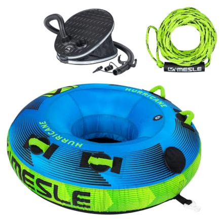 Mesle Funtube Hurricane 58, Set mit Leine & Pumpe, Großer 1-2 Personen Donut Wasserreifen aufblasbar, Kinder & Erwachsene, Wasser Schleppring für Boot & Jetski, Wasserreifen
