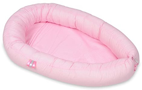 Velinda Kuschelnest Babynest Babynestchen Nestchen Reisebett Kuschelbett 100% Baumwolle (Muster: rosa Karos)