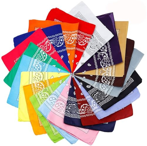 20 Pcs Assorted Bandanas Paisley Cowboy Polyester Headbands 22x22 inch
