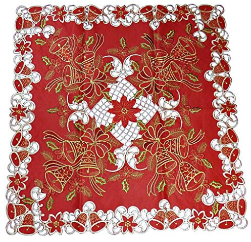 Westernlifestyle Tischläufer Tischdecke Mitteldecke Weihnachtsdecke gestickt mit Weihnachtsglocken rot Gold (85 x 85 cm)