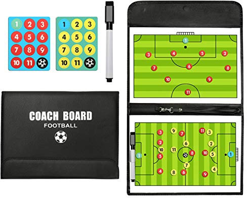 RoseFlower Trainer Taktiktafel Fußball, Profi Faltbares Fussball Taktikmappe Soccer Taktikboard Football Coach Board mit Schachfiguren, Stifte, Radiergummi - Ideal für Taktiken und Spielanpassungen