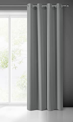 Eurofirany Rita Vorhang Gardine Glatt Schlicht Einfarbig-8 Ösen Modern Schlafzimmer Wohnzimmer Lounge Kinderzimmer 1 Stück Einzeln, Polyester, Grau, 140 x 250cm