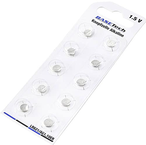 Basetech AG1 Pila a bottone LR 621, manganese alcalino, 6 mAh, 1,5 V, 10 pezzi.
