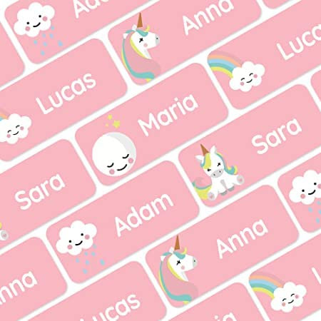 My Nametags® Award-Winning Name Stickers for Clothes & Items | 56 No-Iron, Washable Stick-On Tags for Babies, Kids & Adults | Unicorn Stickers (Pink)