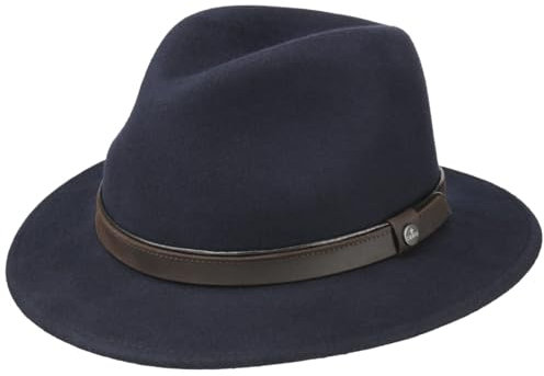 LIERYS Sargent Traveller Hut Wollfilz Packable Ledergarniturband Damen Herren Herbst Winter dunkelblau S (54-55 cm)