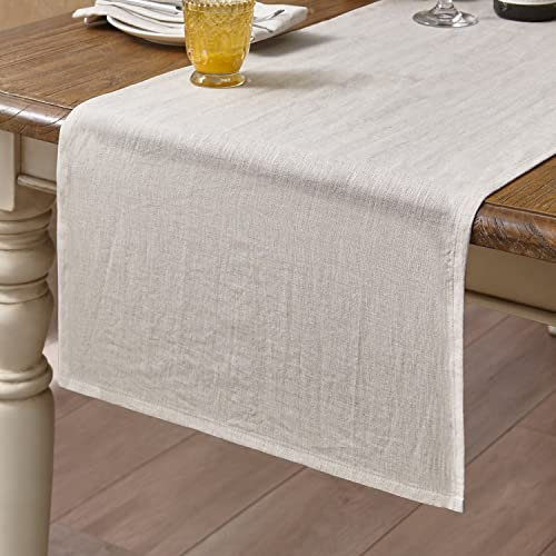 DAPU Tischläufer Leinen, 40x140cm Abwaschbare Tisch Läufer aus 100% Französisches Naturleinen, Moderne Einfarbige Tischdecke Leinenoptik für Essentisch Hochzeit Party, Beige/Naturleinen