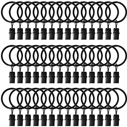 42 Pack Curtain Rings with Clips 1.26 Interior Diameter,Metal Drapery Ring with Clips Compatible with up to 1 inch Drapery Rod,Strong Vintage Decorative Rustproof Drapery Ring with Hooks(Black)
