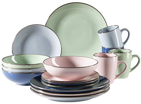 MÄSER Juego combinado, gres, Metallic Rim, rosa, menta, azul, azul oscuro