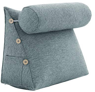 VERCART Rückenkissen mit Nackenrolle, Keilkissen Sofakissen mit Nackenkissen, Lendenkissen Lesekissen Bettkissen, Groß Kissen Bett Sofa Couch, Abnehmbarem Leinen Bezug Grau 60x50x22cm