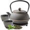 Tealøv TETERA HIERRO FUNDIDO 800 ML SET – SERVICIO DE TÉ COMPLETO de Tetera de Hierro Fundido con Infusor, Tazas de té y Salvamantel – Interno smaltato - Diseño de Estilo Japonés - Negro/Oro