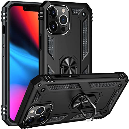 Fetrim Custodia per iPhone 13 PRO Max, Cover PC TPU Cassa Shell Supporto di Anello Rotante Case per Apple iPhone 13 PRO Max Nero