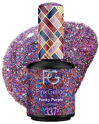 Pink Gellac UV Gel Nagellack - 337 Funky Purple 15 ml - Lang Anhaltend UV Nagellack Violett Glitzer - Gel UV für 14 Tage Nägel in Salonqualität - Made in Holland