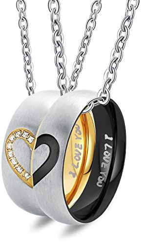 Skcess Schmuck Paar Halskette Edelstahl,Puzzle Herz Halskette Ringe 6MM Gravur I Love You Paare Damen 50CM Herren 60CM